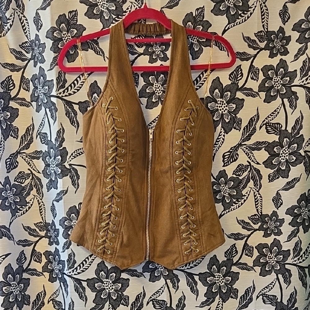 Brown Lace-Up Halter Top